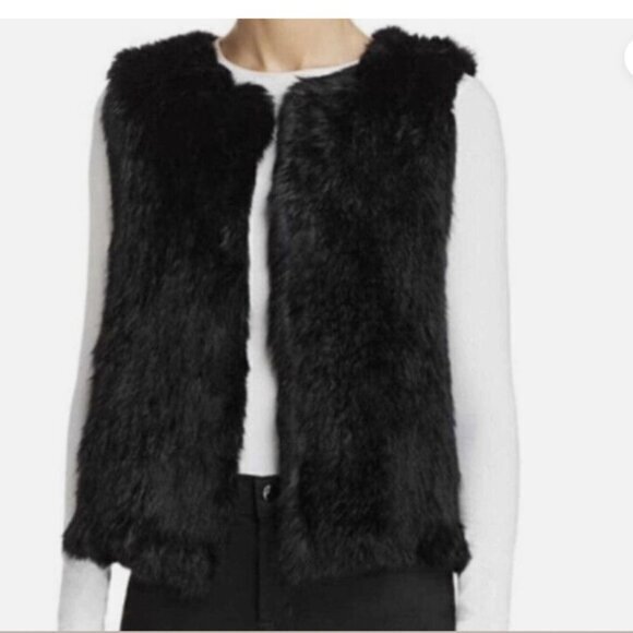 525 America Jackets & Blazers - 525 America LUXE Black Dyed Rabbit Fur Open Front Waist Length Vest Womens Large